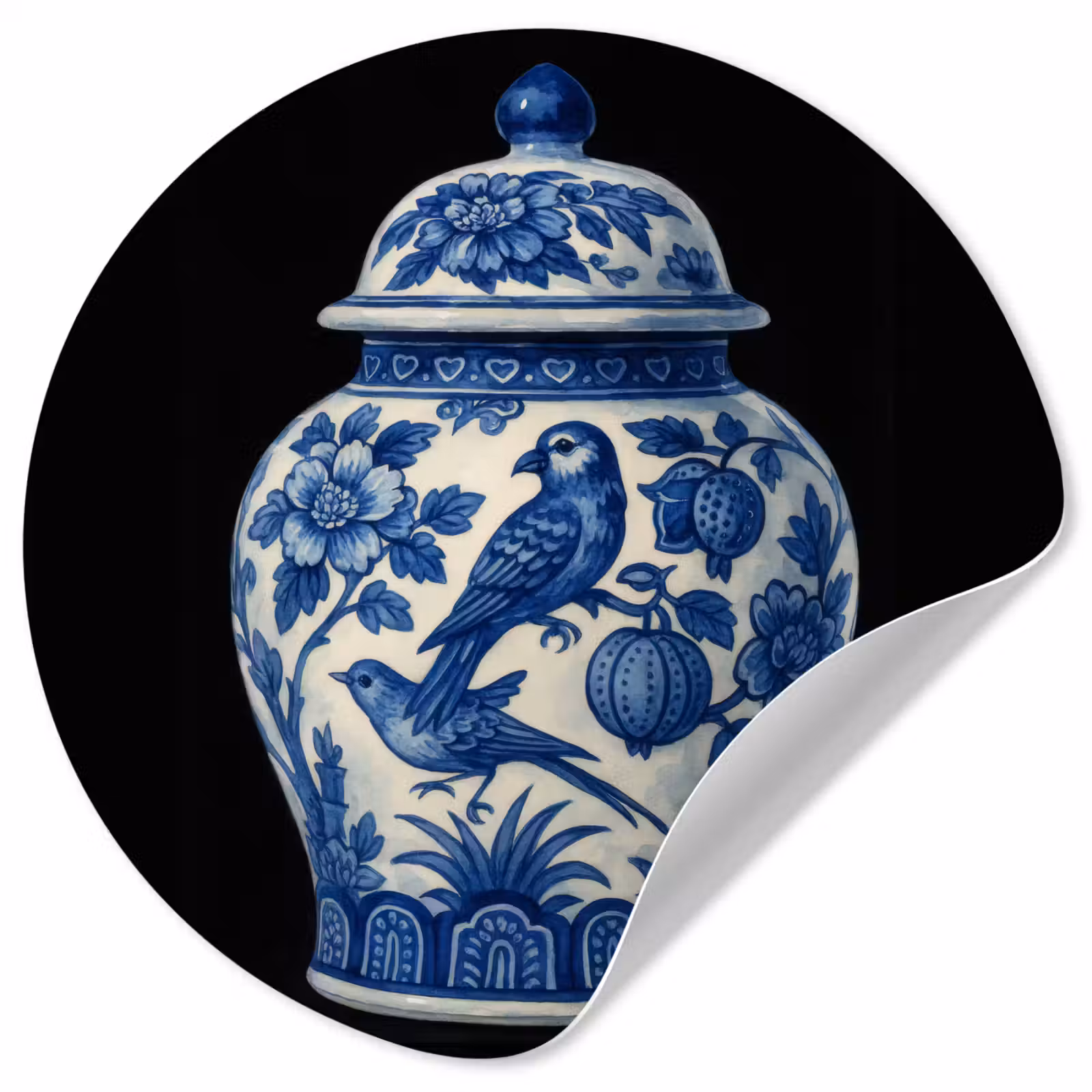 Behangcirkel - Pot - Delfts Blauw - Bloemen — 1