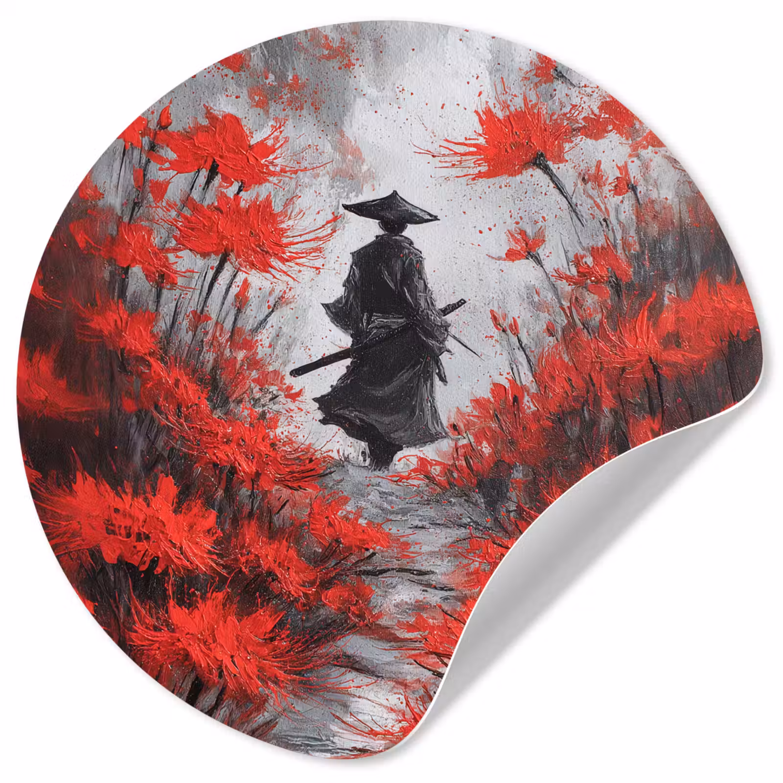 Behangcirkel - Rode bloemen - mistig - Man — 1