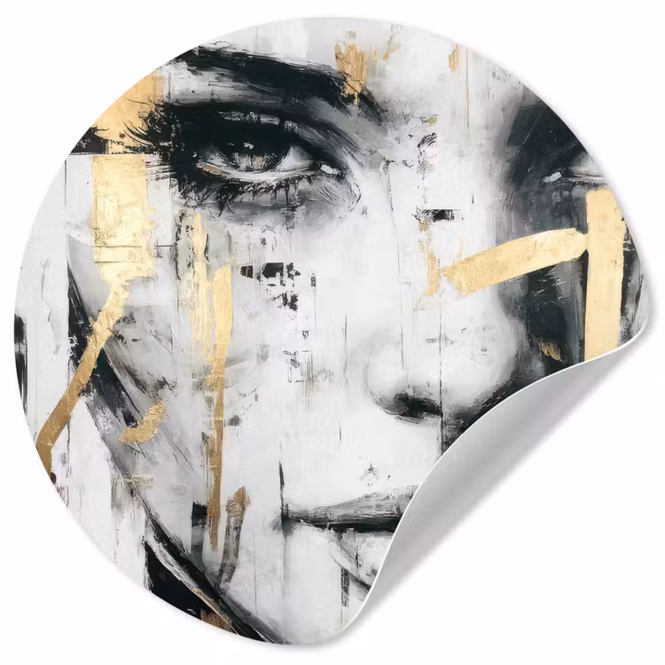 Behangcirkel - Portret - Vrouw - Penseelstreken - Goud — 1