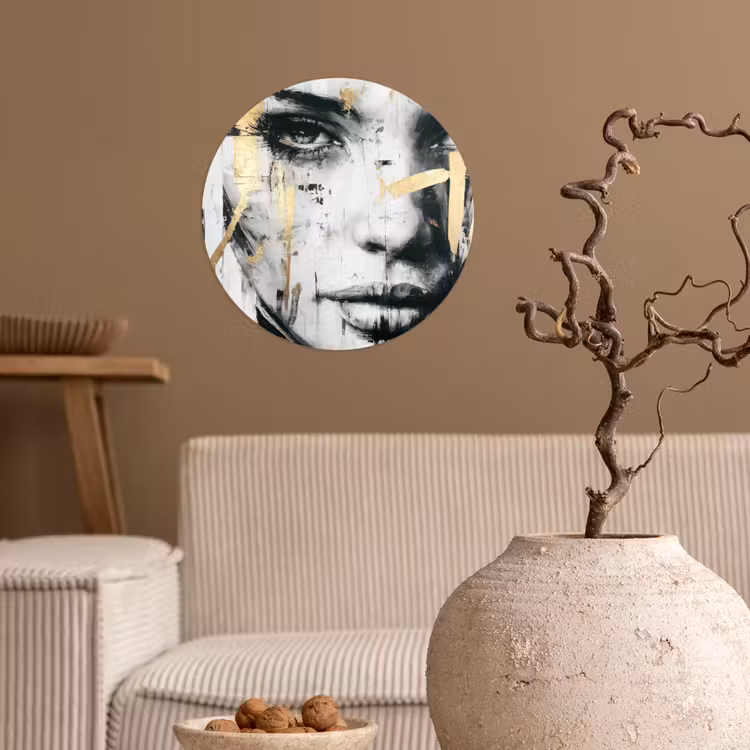 Behangcirkel - Portret - Vrouw - Penseelstreken - Goud — 2