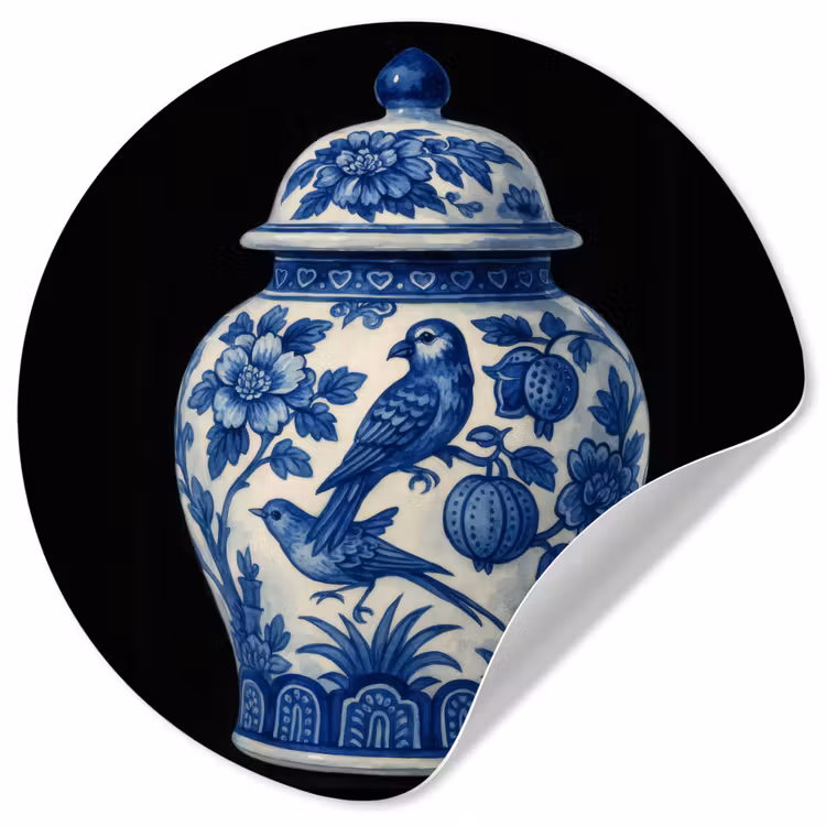 Behangcirkel - Pot - Delfts Blauw - Bloemen — 1