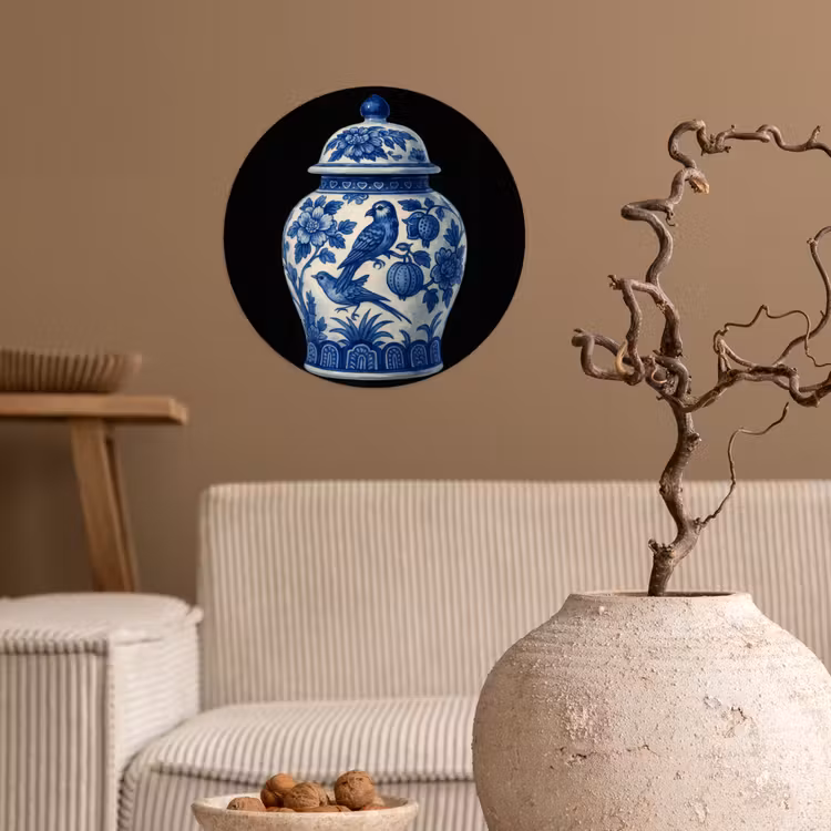 Behangcirkel - Pot - Delfts Blauw - Bloemen — 2