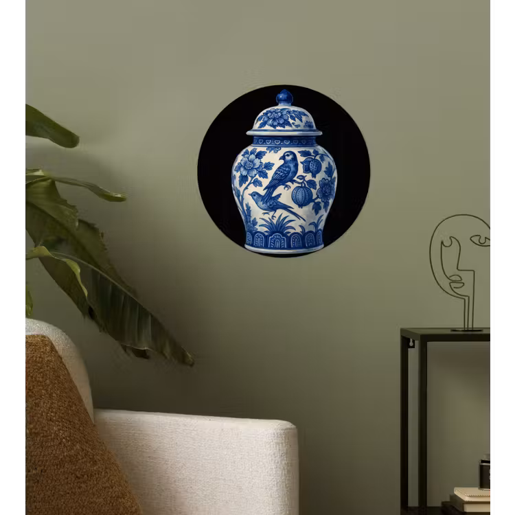 Behangcirkel - Pot - Delfts Blauw - Bloemen — 3