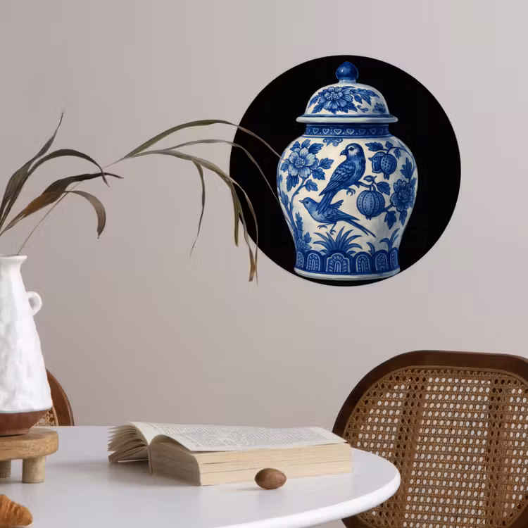 Behangcirkel - Pot - Delfts Blauw - Bloemen — 4