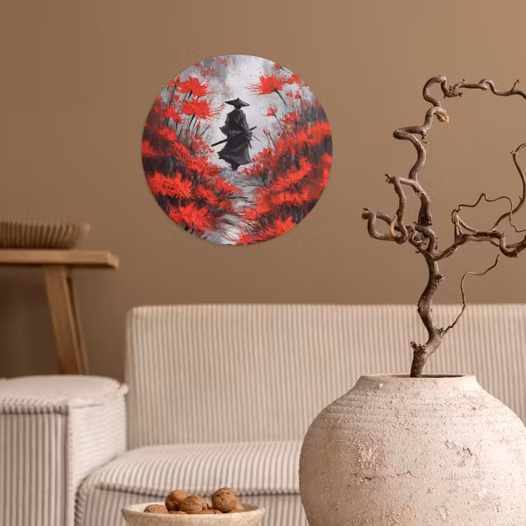 Behangcirkel - Rode bloemen - mistig - Man — 2