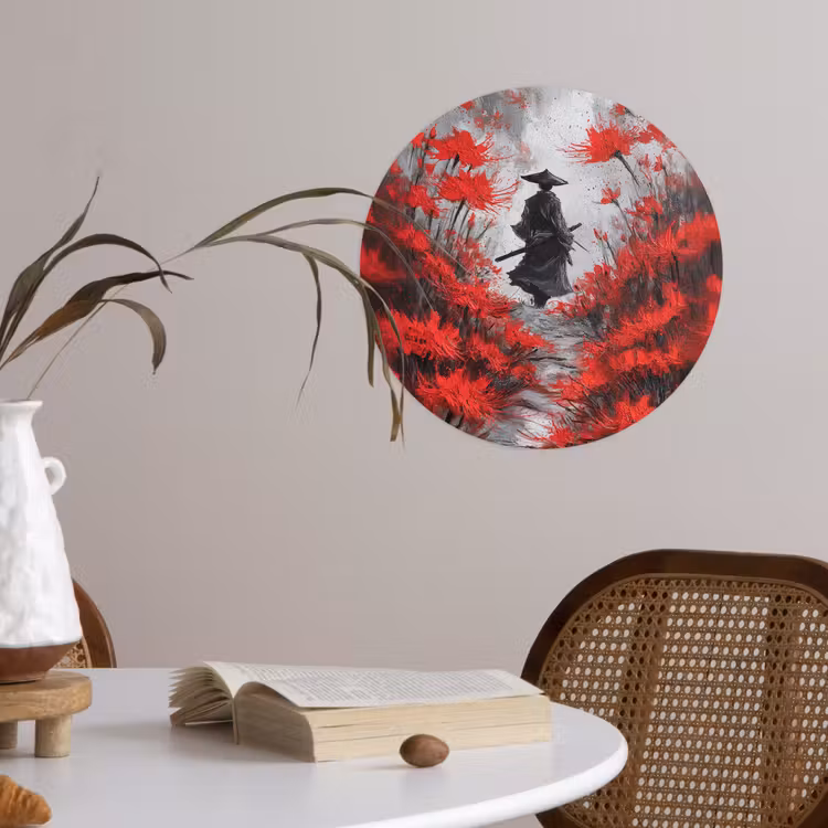 Behangcirkel - Rode bloemen - mistig - Man — 4