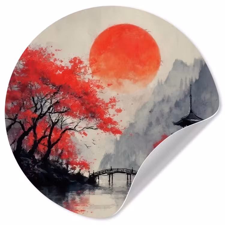Behangcirkel - Rode zon - Rivier - brug - Bomen — 1