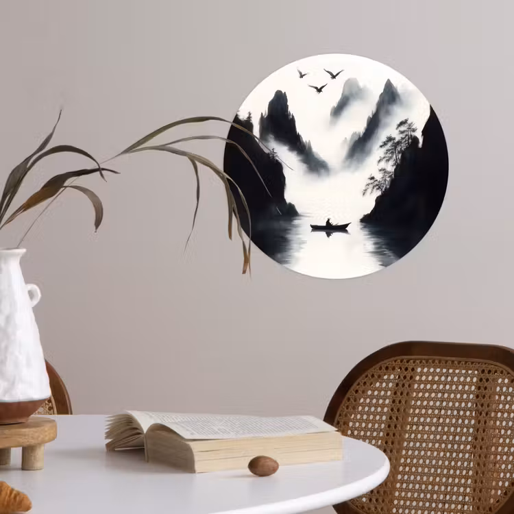 Behangcirkel - Roeiboot - Mistig - Bergen - Vogels — 4