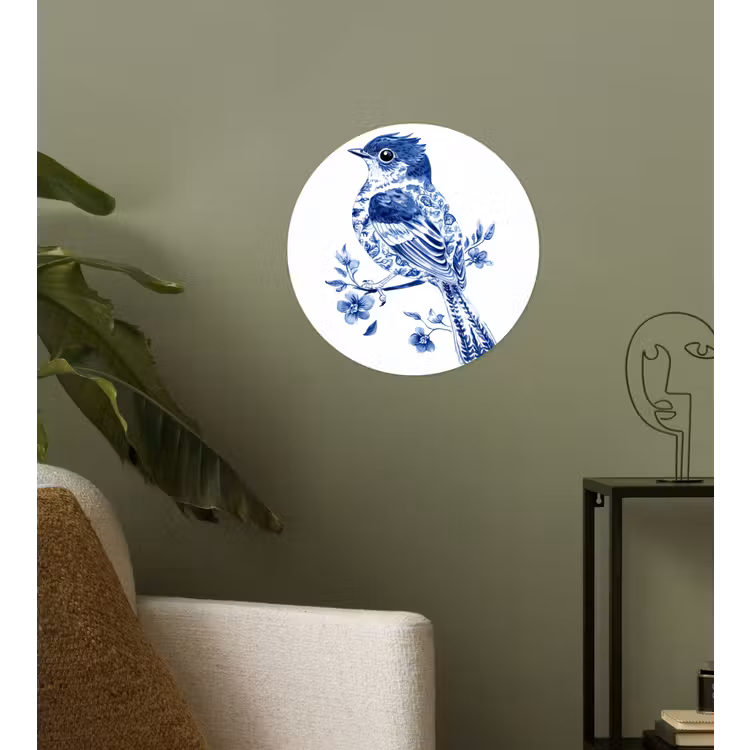 Behangcirkel - Vogel - Delfts blauw - Illustratie - Bloemen — 3