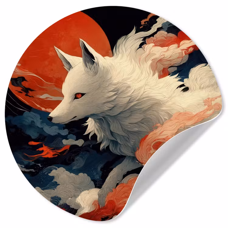 Behangcirkel - Witte vos - wolken - maan — 1