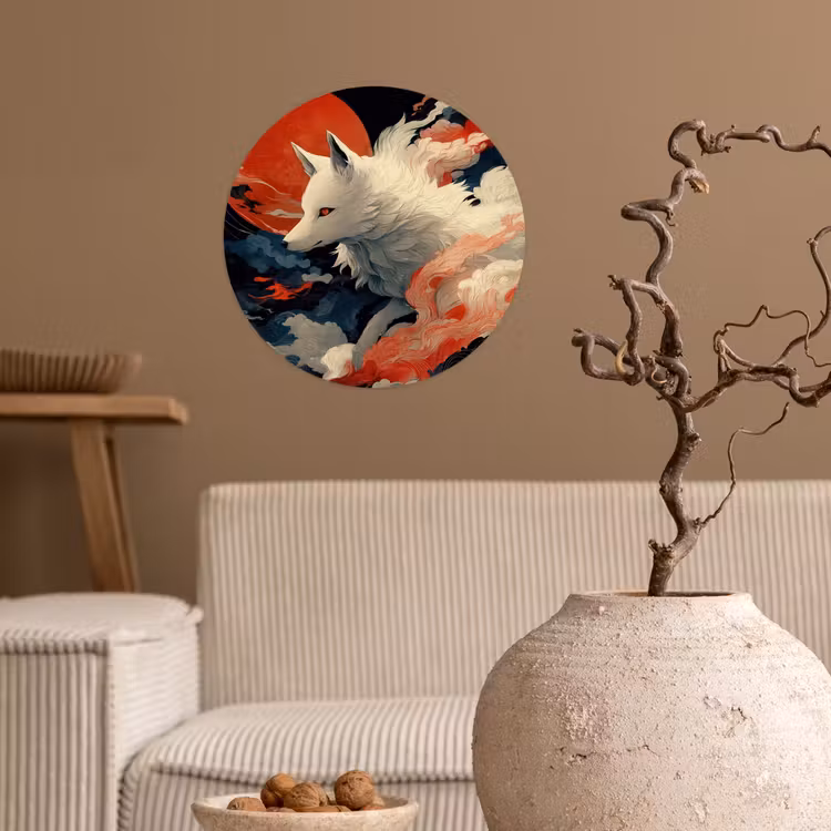 Behangcirkel - Witte vos - wolken - maan — 2