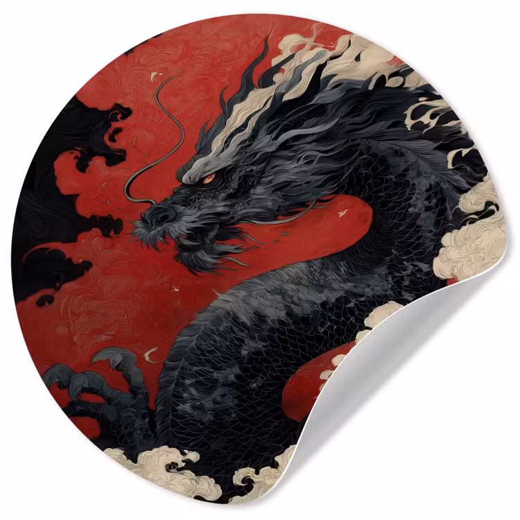 Behangcirkel - Zwarte draak - Rookwolken - Rood — 1