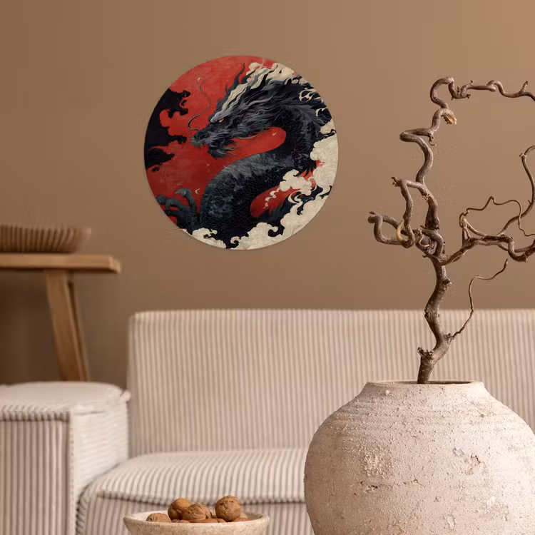 Behangcirkel - Zwarte draak - Rookwolken - Rood — 2