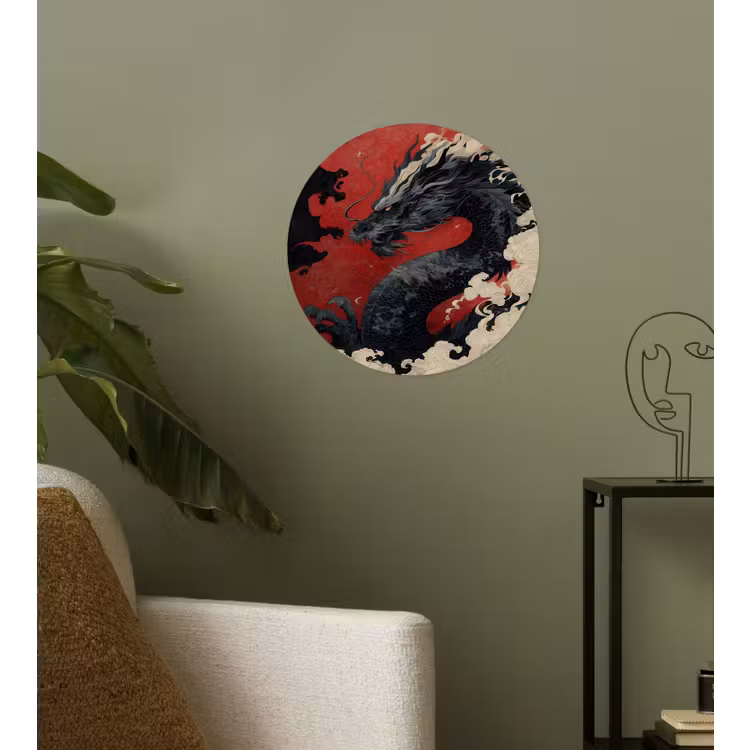 Behangcirkel - Zwarte draak - Rookwolken - Rood — 3