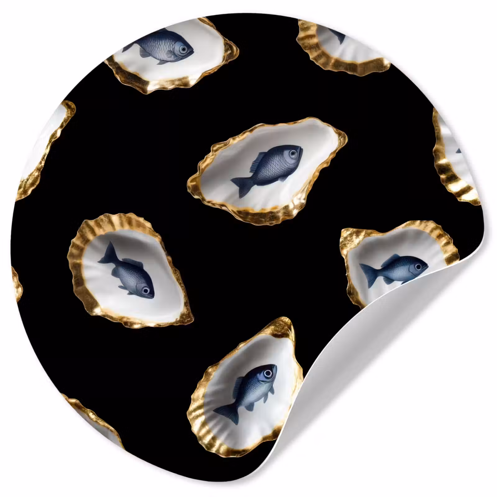 Behangcirkel - Oesters - Vissen - Blauw - Goud — 1