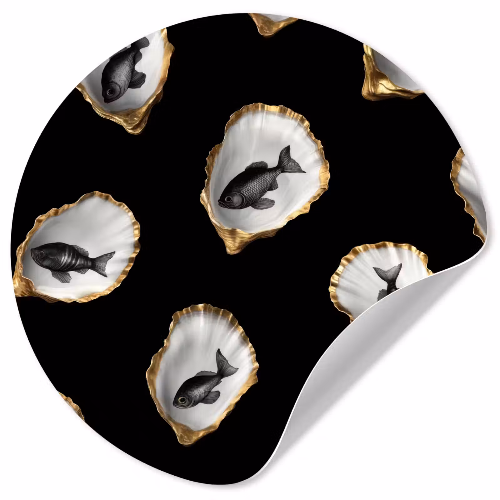 Behangcirkel - Oesters - Zwart - Vissen - Goud — 1