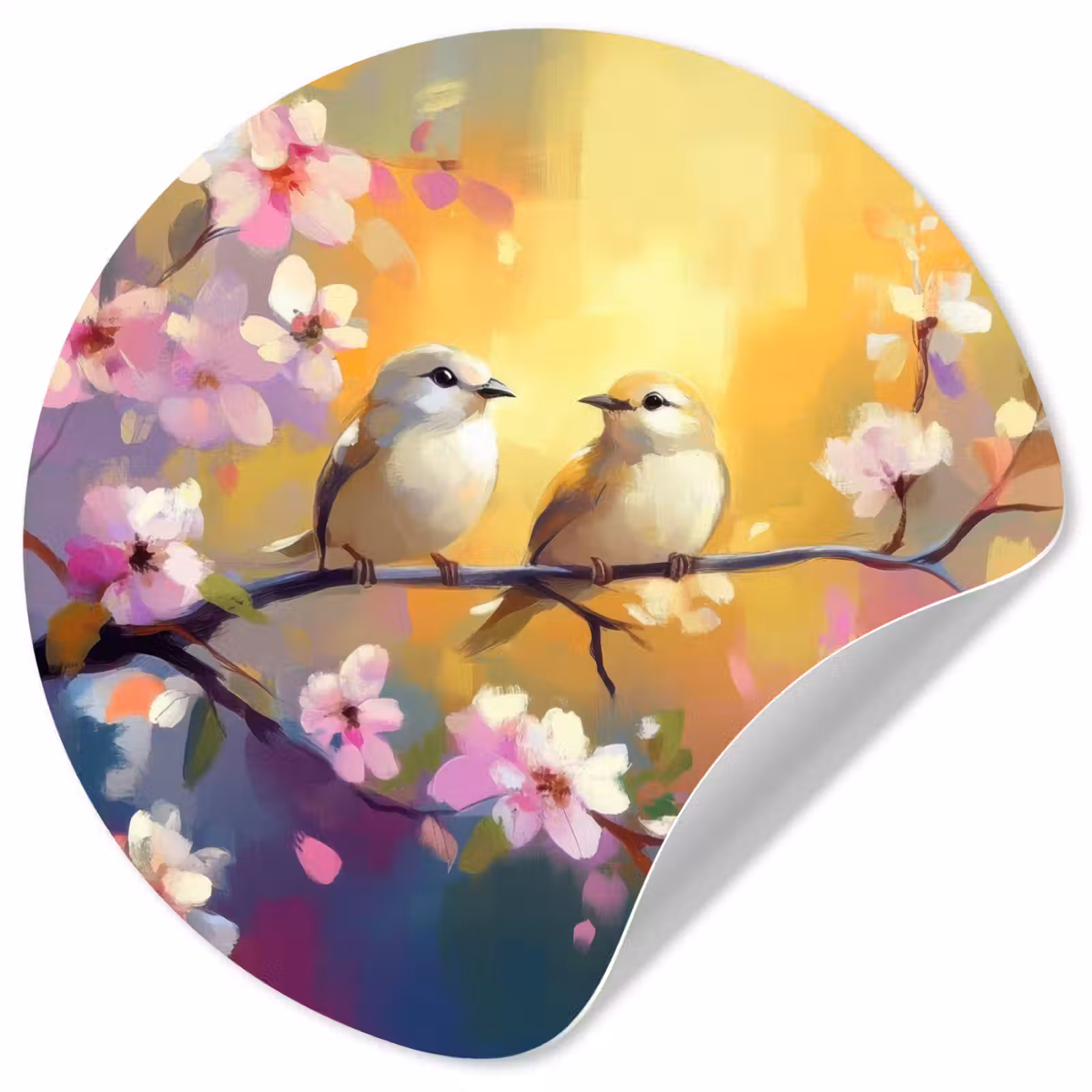 Behangcirkel - Vogels - Bloemen - Roze — 1