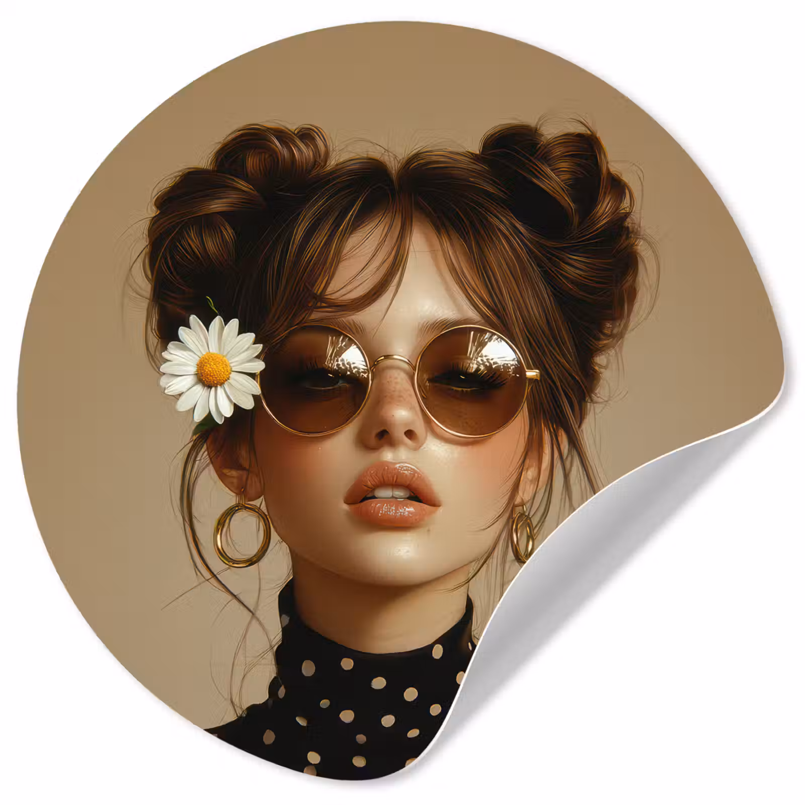 Behangcirkel - Vrouw - Beige - Bloem - Modern - Portret — 1