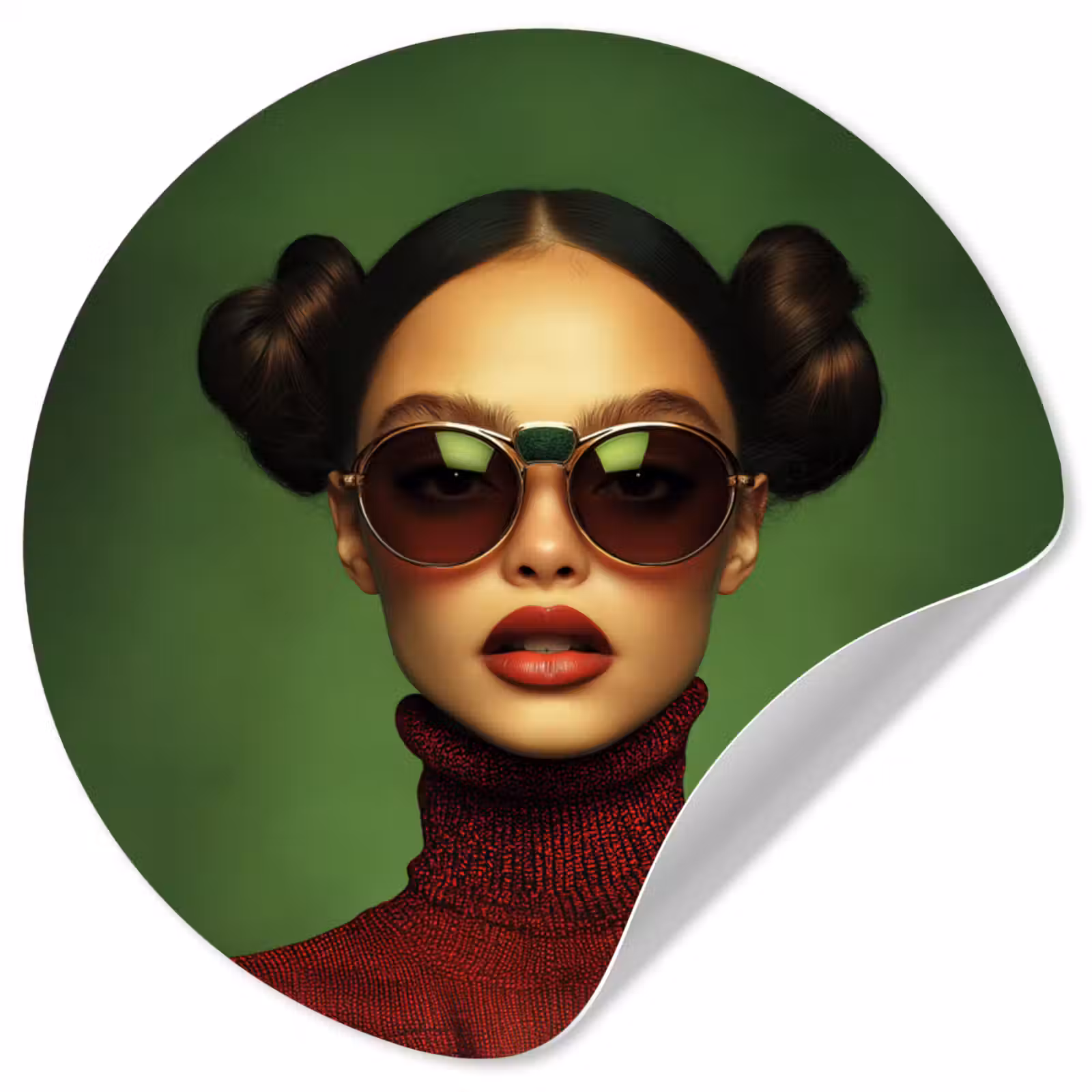 Behangcirkel - Vrouw - Groen - Bril - Aesthetic - Modern — 1