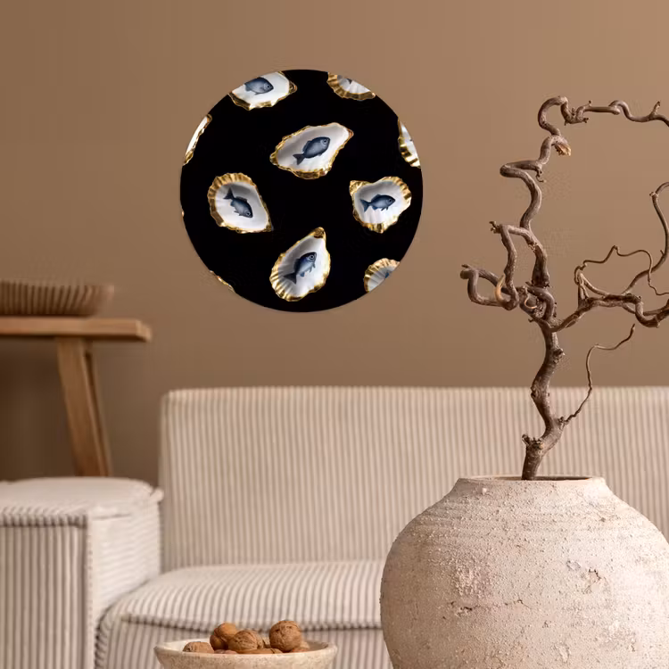 Behangcirkel - Oesters - Vissen - Blauw - Goud — 2