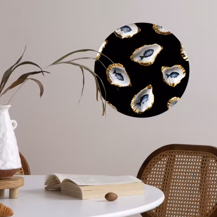 Behangcirkel - Oesters - Vissen - Blauw - Goud — 4