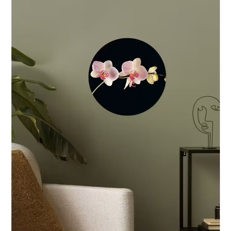 Behangcirkel - Orchidee - Bloemen - Zwart - Roze - Knoppen — 3