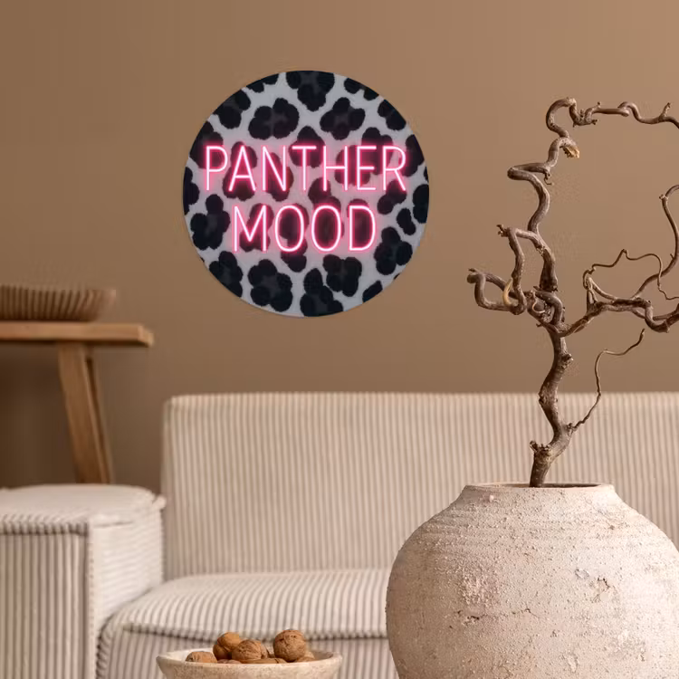 Behangcirkel - Panterprint - Zwart - Neonletters - Roze — 2