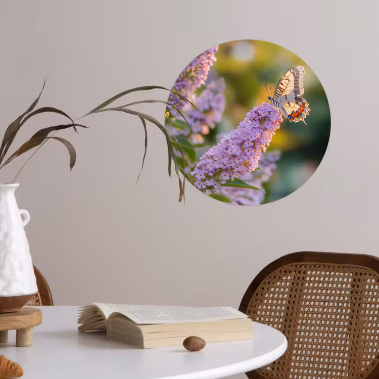 Behangcirkel - Sierlijke - Vlinder - Paarse - Bloemen — 4