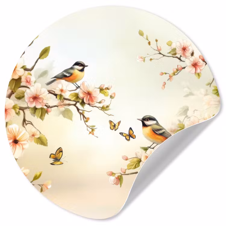 Behangcirkel - Takken - Bloemen - Vogeltjes - Roze — 1