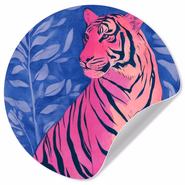 Behangcirkel - Tijger - Roze - Bladeren - Jungle — 1