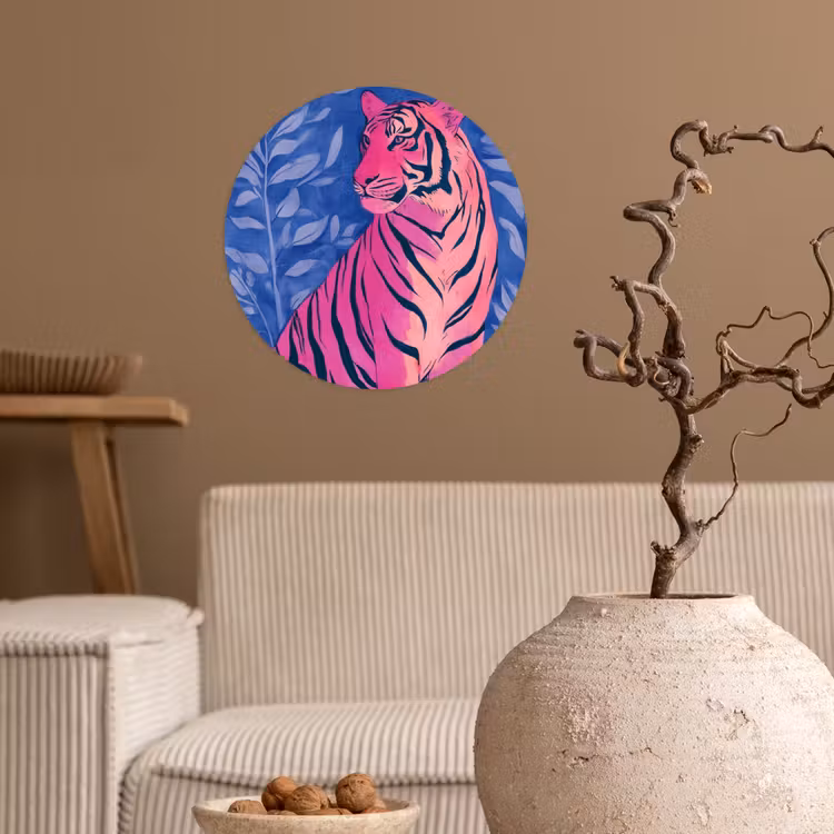 Behangcirkel - Tijger - Roze - Bladeren - Jungle — 2