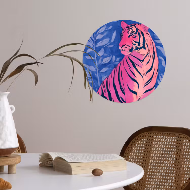 Behangcirkel - Tijger - Roze - Bladeren - Jungle — 4