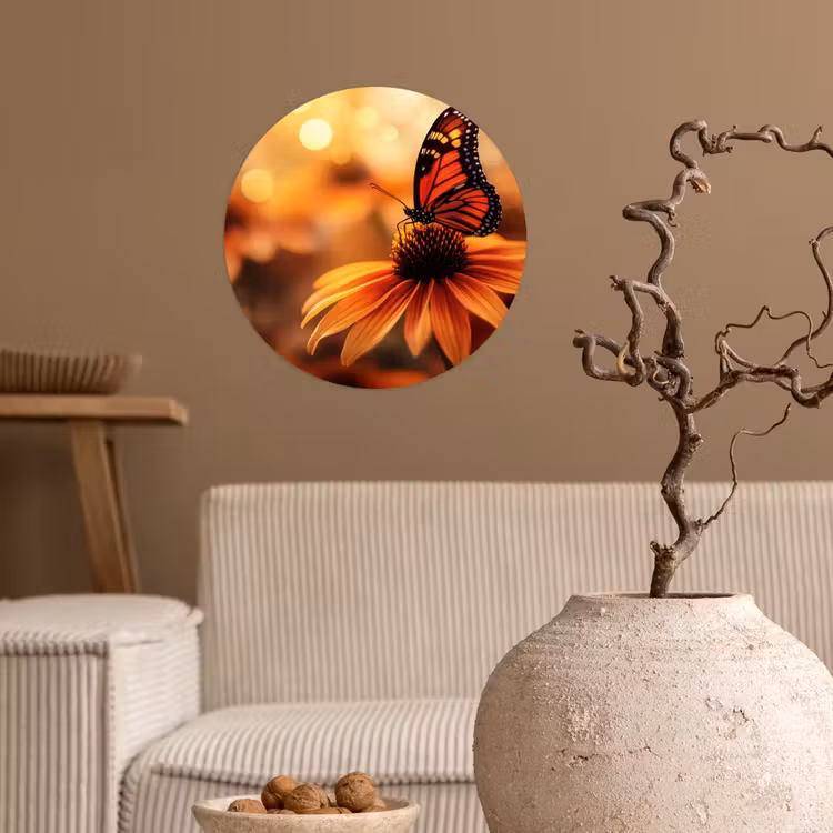 Behangcirkel - Vlinder - Bloemen - Oranje — 2