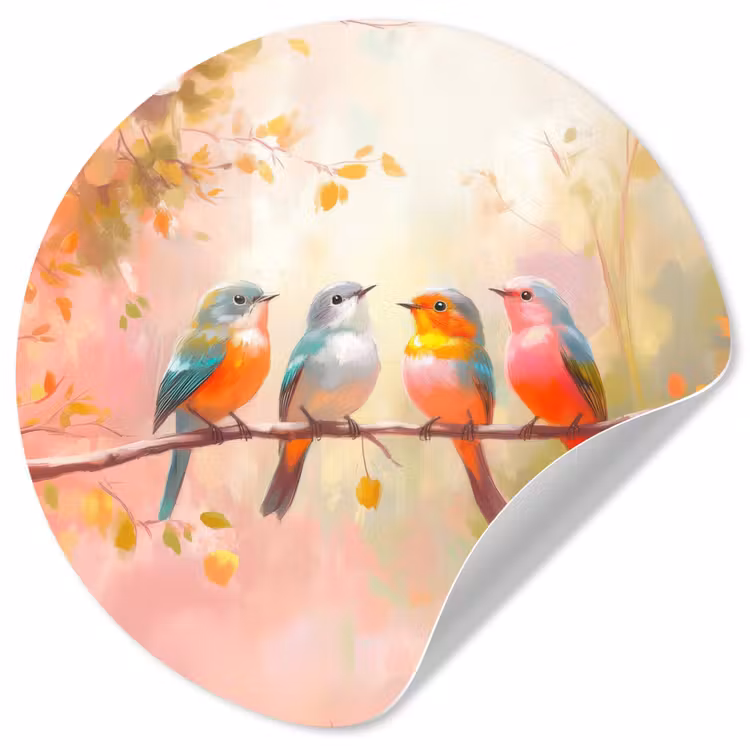 Behangcirkel - Vogels - Kleurrijk - Tak — 1