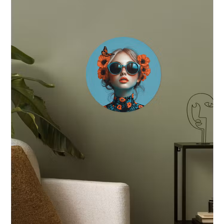 Behangcirkel - Vrouw - Blauw - Vlinder - Bloemen - Aesthetic — 3