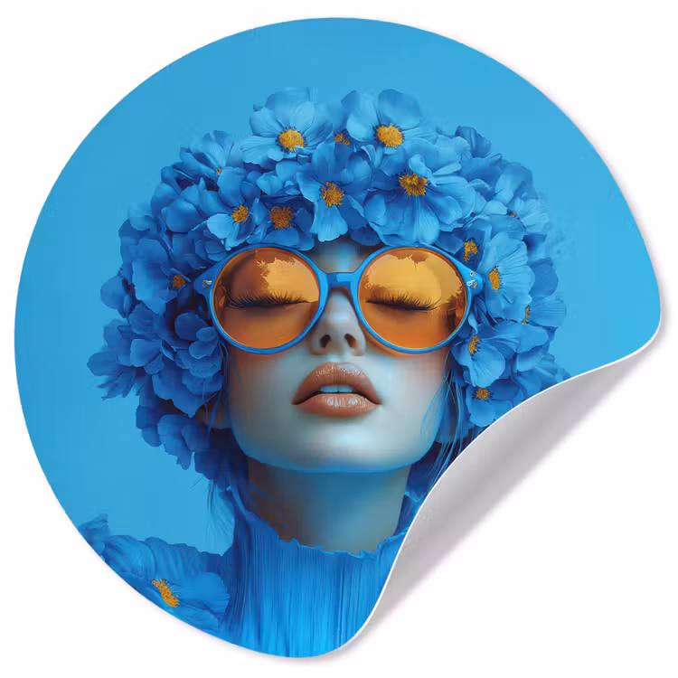 Behangcirkel - Vrouw - Bloem - Blauw - Modern - Bril - Portret — 1