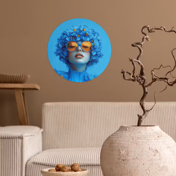 Behangcirkel - Vrouw - Bloem - Blauw - Modern - Bril - Portret — 2