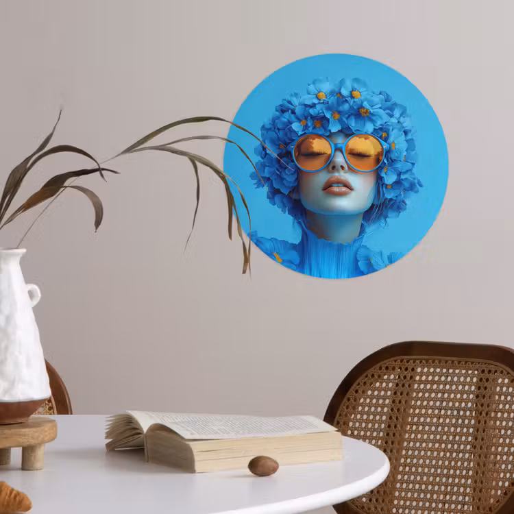 Behangcirkel - Vrouw - Bloem - Blauw - Modern - Bril - Portret — 4