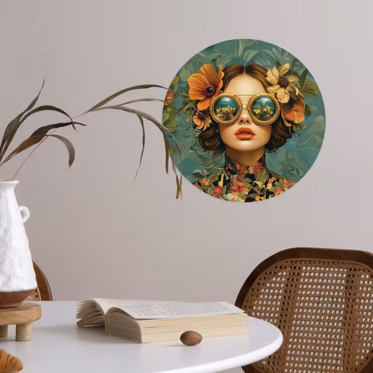 Behangcirkel - Vrouw - Bloemen - Vlinders - Natuur - Vintage — 4