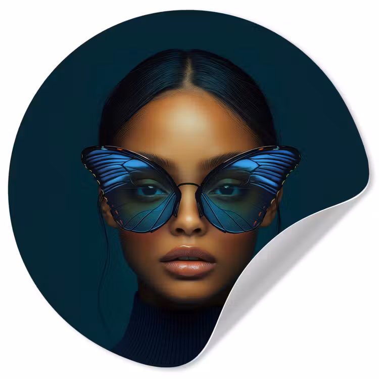 Behangcirkel - Vrouw - Vlinder - Bril - Blauw - Modern - Portret — 1