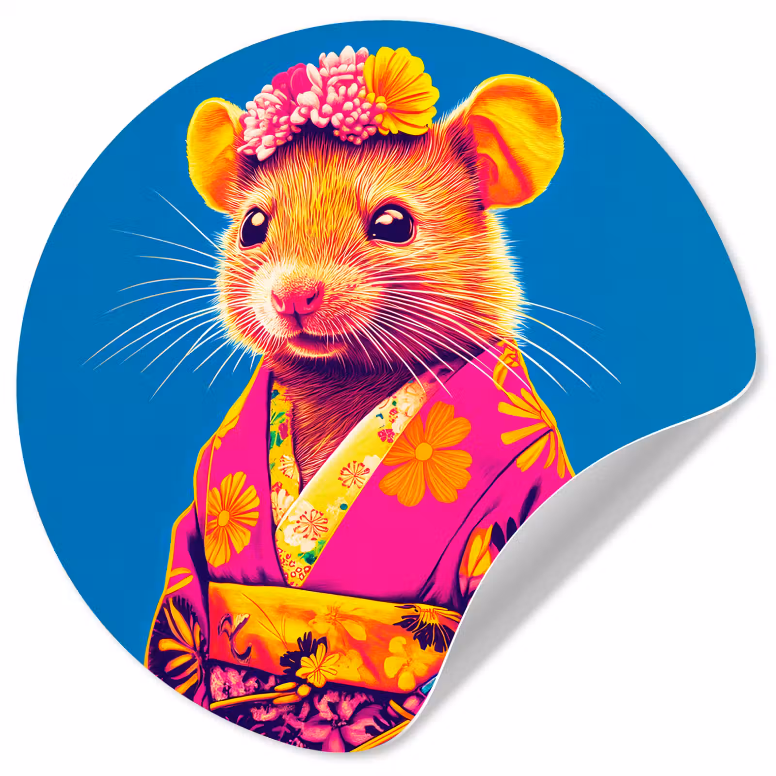 Behangcirkel - Muis - Kimono - Bloemen - Blauw — 1