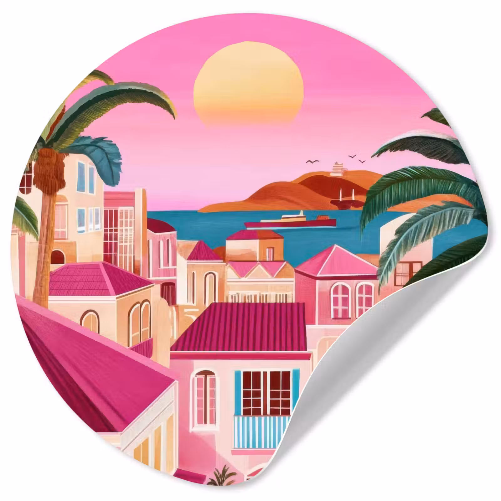 Behangcirkel - Stad - Roze - Palmbomen — 1