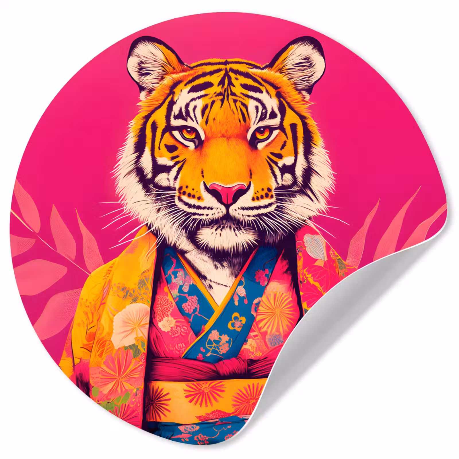 Behangcirkel - Tijger - Kimono - Planten - Roze — 1