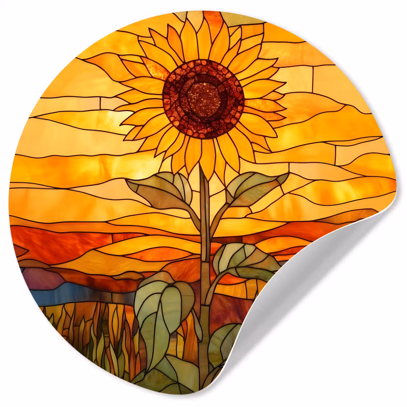 Behangcirkel - Zonnebloem - Mozaïek - Zonsondergang - Geel — 1