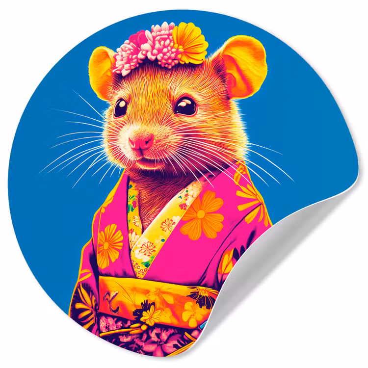 Behangcirkel - Muis - Kimono - Bloemen - Blauw — 1