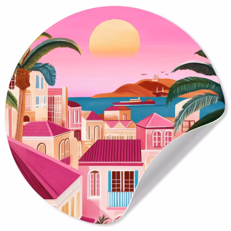 Behangcirkel - Stad - Roze - Palmbomen — 1