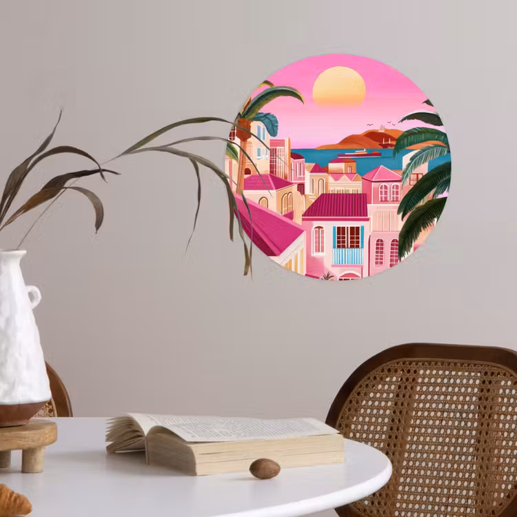 Behangcirkel - Stad - Roze - Palmbomen — 4