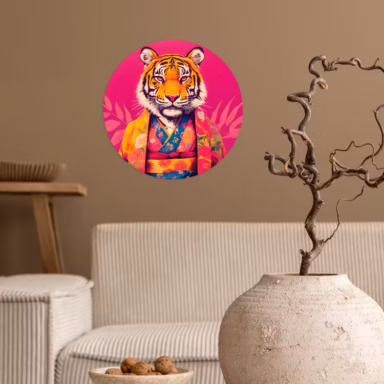 Behangcirkel - Tijger - Kimono - Planten - Roze — 2