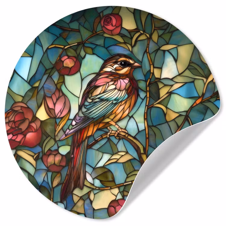 Behangcirkel - Vogel - Tak - Rozen - Mozaïek — 1
