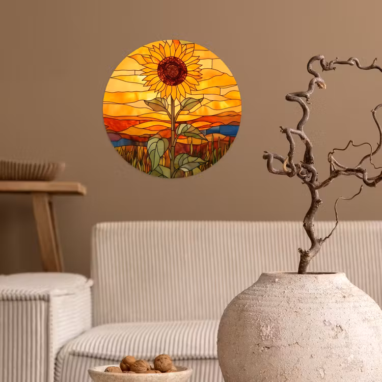 Behangcirkel - Zonnebloem - Mozaïek - Zonsondergang - Geel — 2